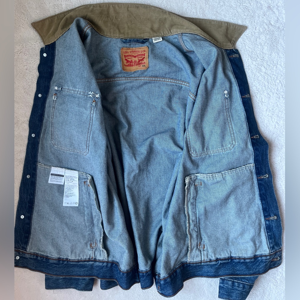 Levi's Denim Jacket with Beige Corduroy Collar Men Size XXL - Picture 7 of 10